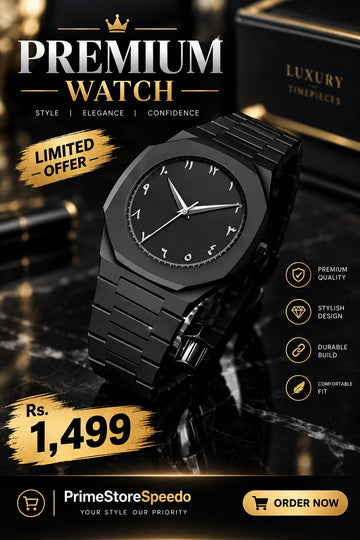Black Minimalist Analog Wrist Aura Watch With Stainless Steel Strap And Butterfly Lock